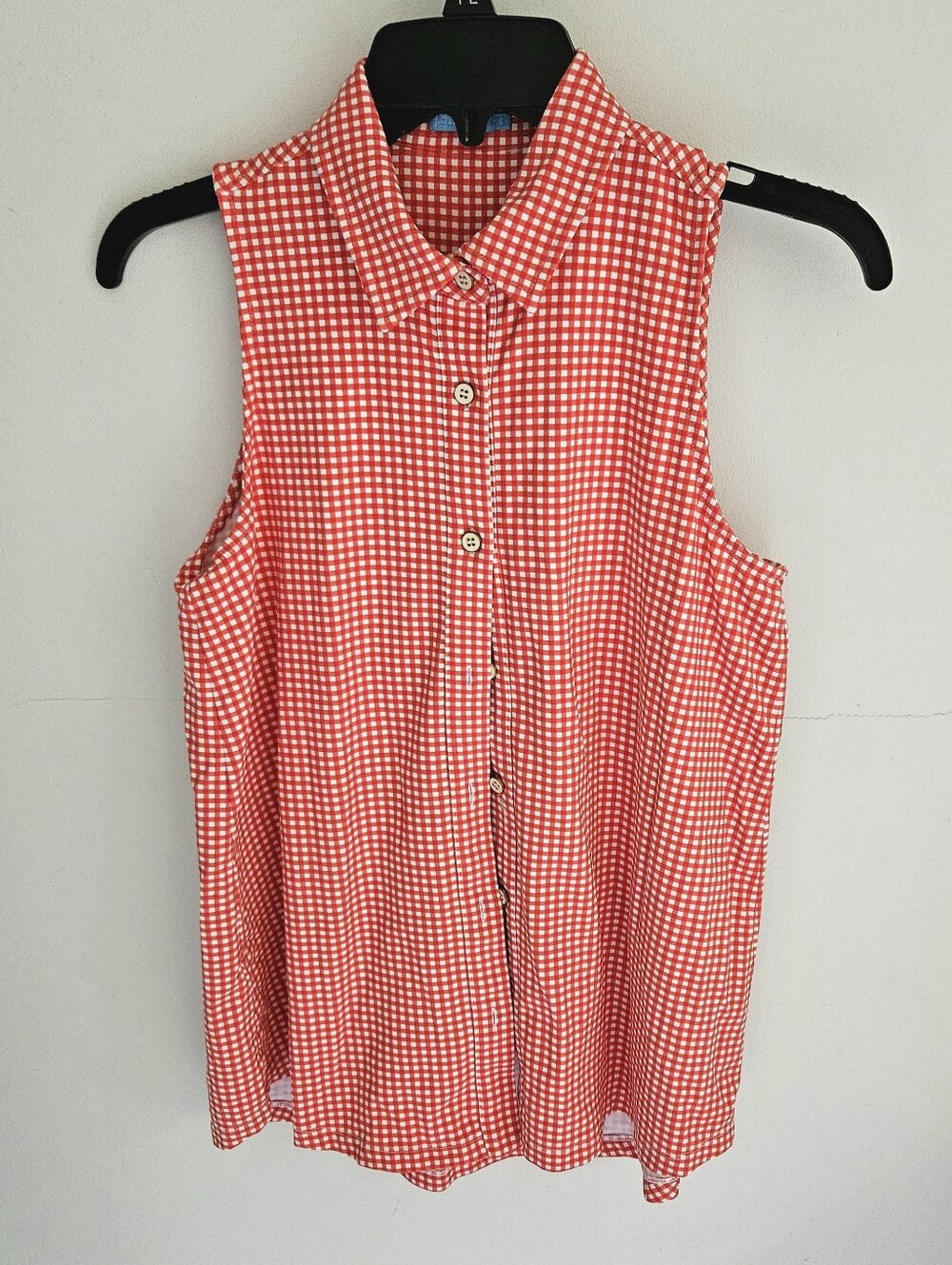 J. McLaughlin Catalina Cloth Red Check Sleeveless Button Down